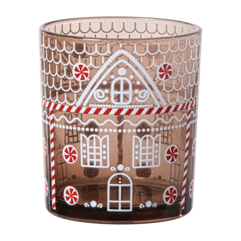 Kerst waxinelichthouder klein - bruin - ø7x8 cm