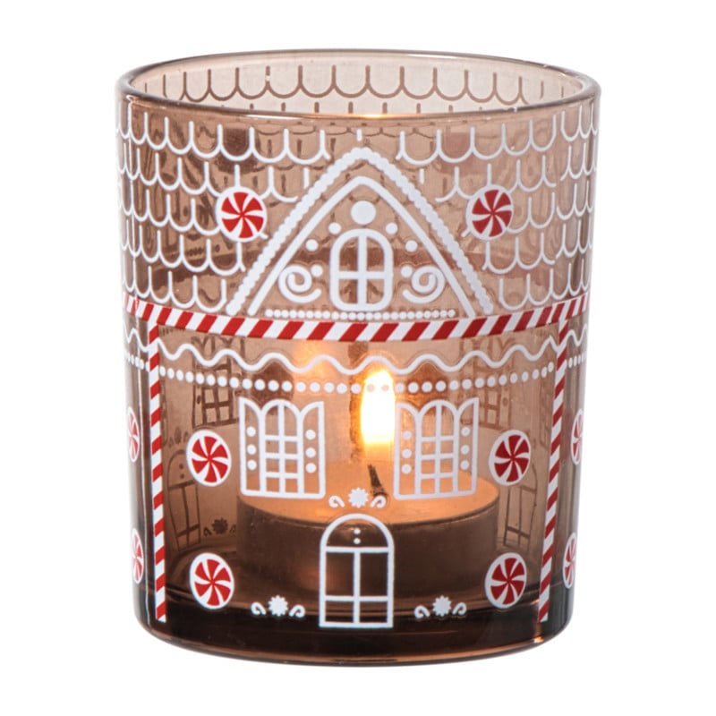 Kerst waxinelichthouder klein - bruin - ø7x8 cm