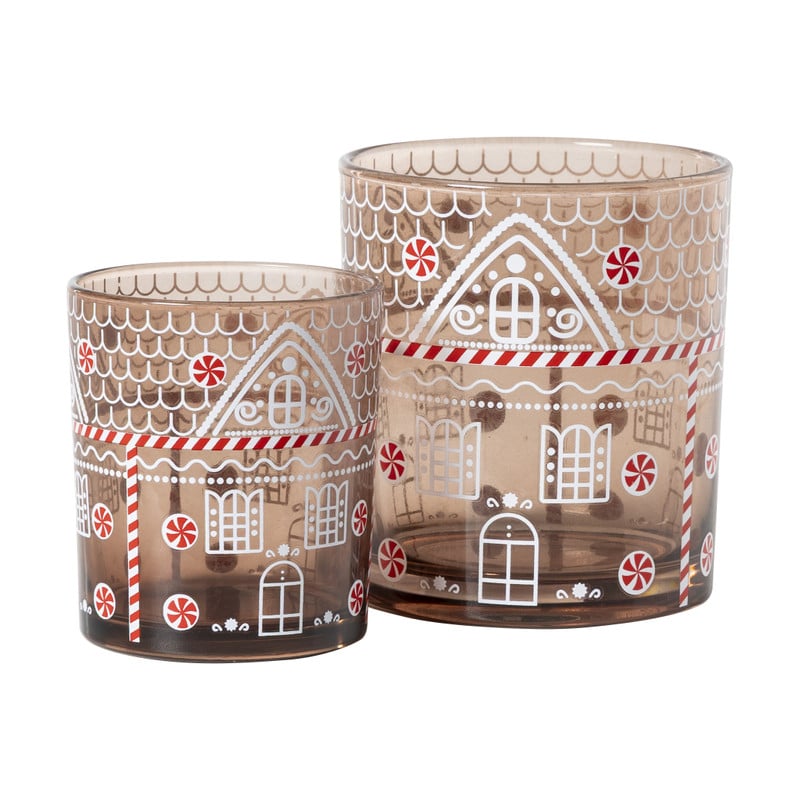 Kerst waxinelichthouder klein - bruin - ø7x8 cm