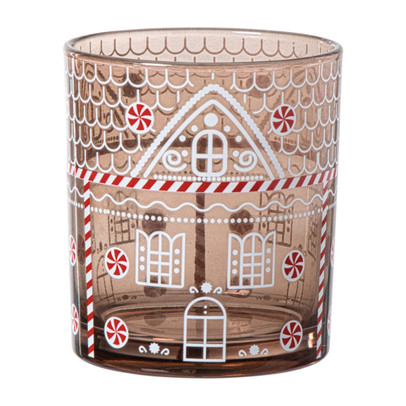 Kerst waxinelichthouder groot - bruin - ø9x10 cm