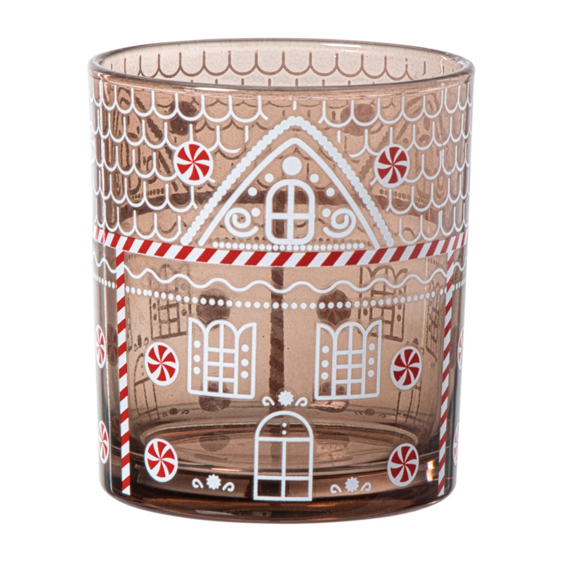 Kerst waxinelichthouder groot - bruin - ø9x10 cm