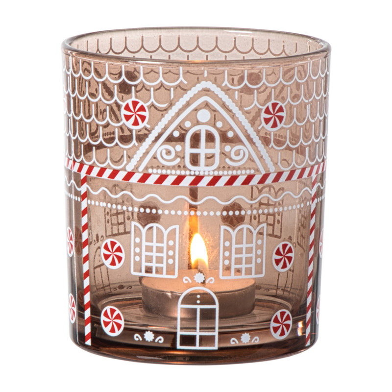 Kerst waxinelichthouder groot - bruin - ø9x10 cm