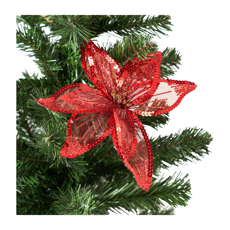 Bloem op clip - rood - 20 cm