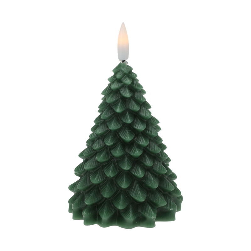 Led kaars kerstboom - groen - 11 cm