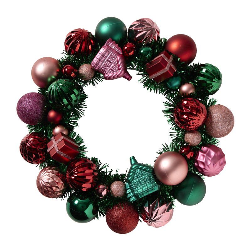 Kerstkrans met ballen - multikleur - ø38x9 cm