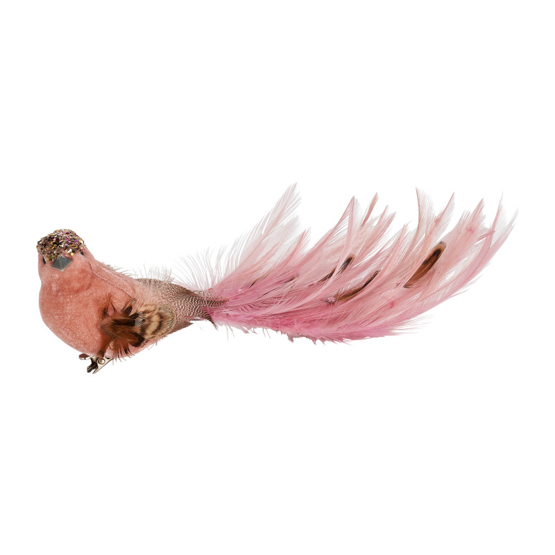 Vogel op clip - roze - 20 cm
