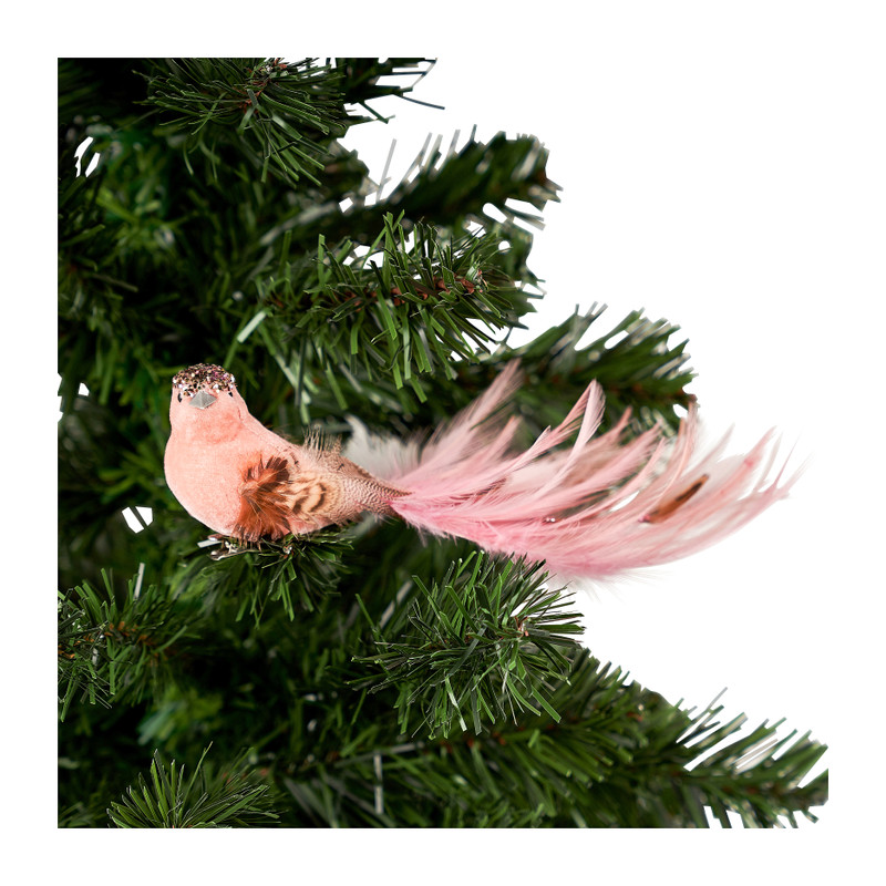 Vogel op clip - roze - 20 cm