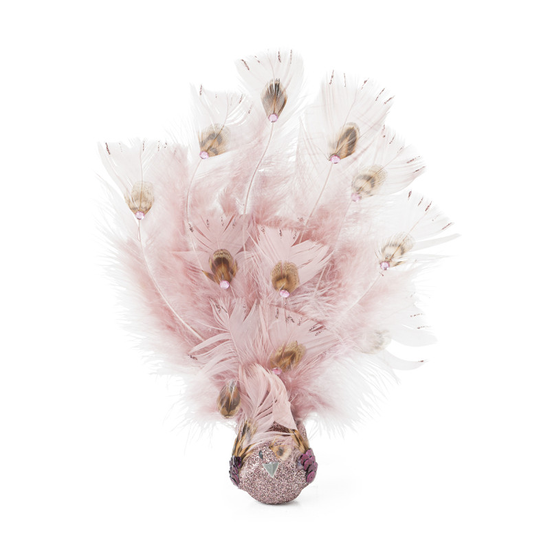 Pauw op clip - roze - 23 cm