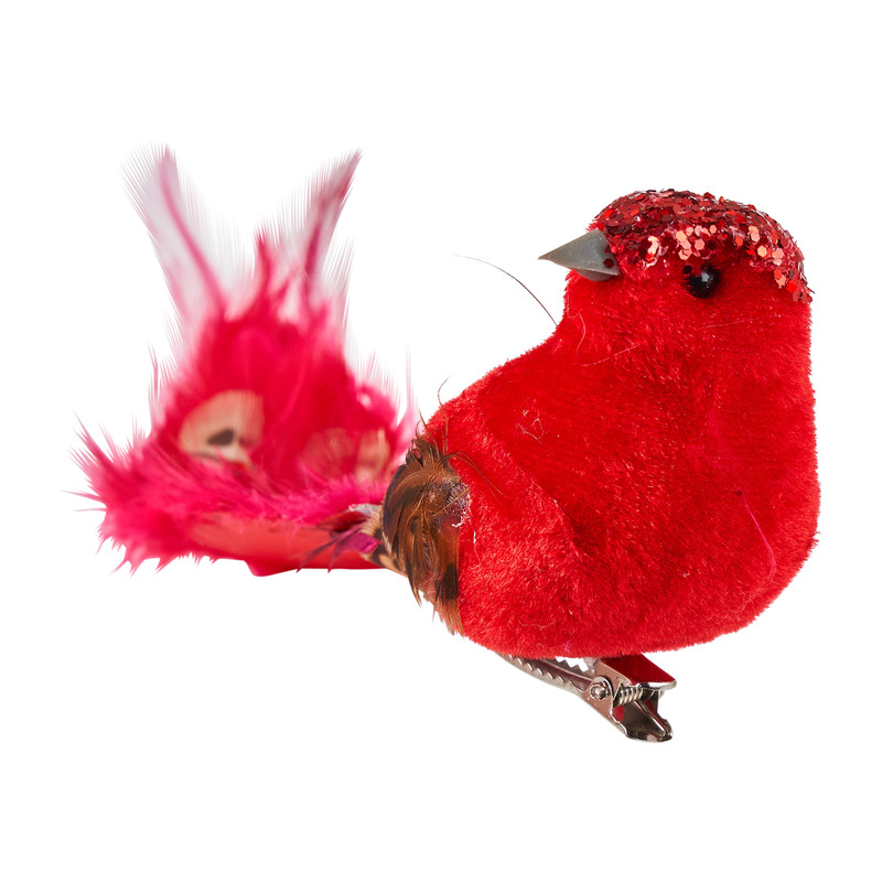 Vogel op clip - rood - 20 cm
