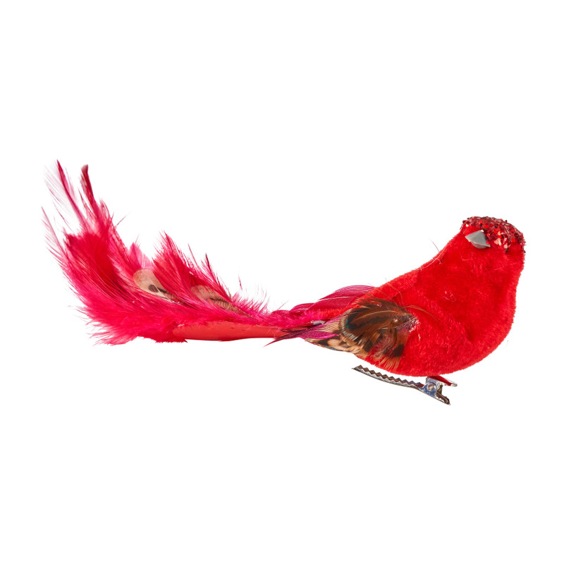 Vogel op clip - rood - 20 cm