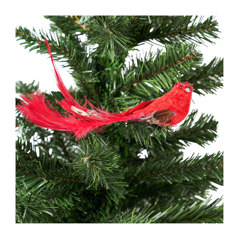 Vogel op clip - rood - 20 cm