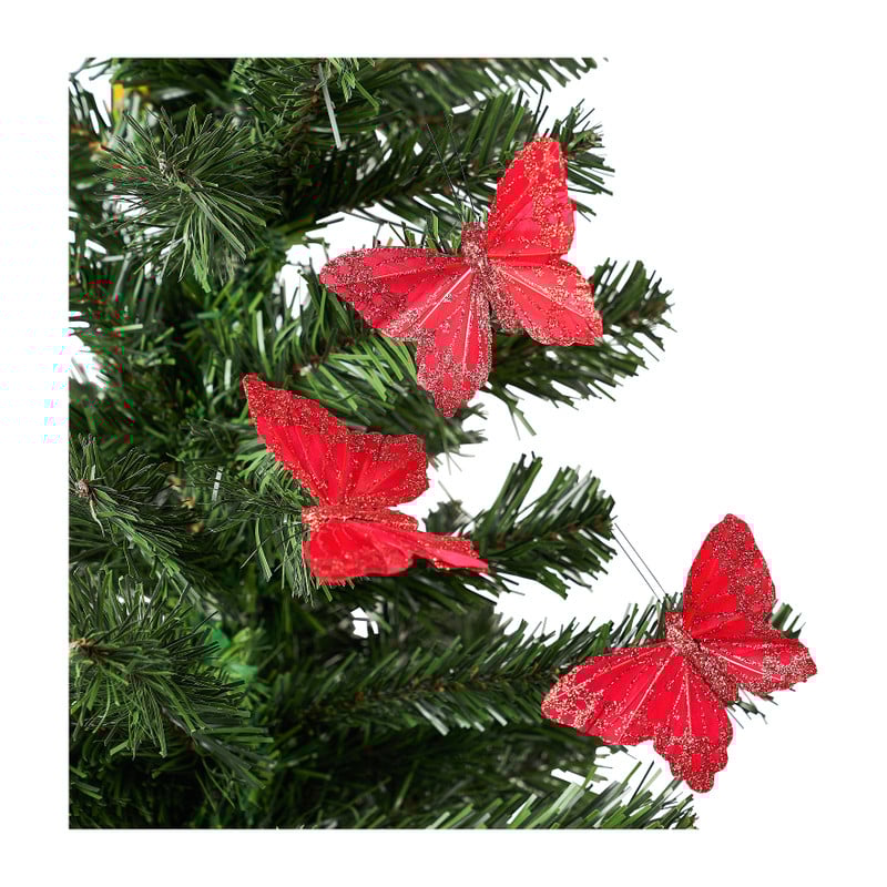 Vlinders op clip - rood - 3 stuks