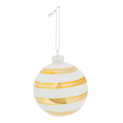 Kerstbal wit - goud gestreept - 8 cm | Xenos