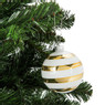 Kerstbal wit - goud gestreept - 8 cm