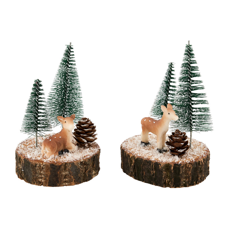Plankje met kerstboompjes en hert - diverse varianten - Ø10 cm