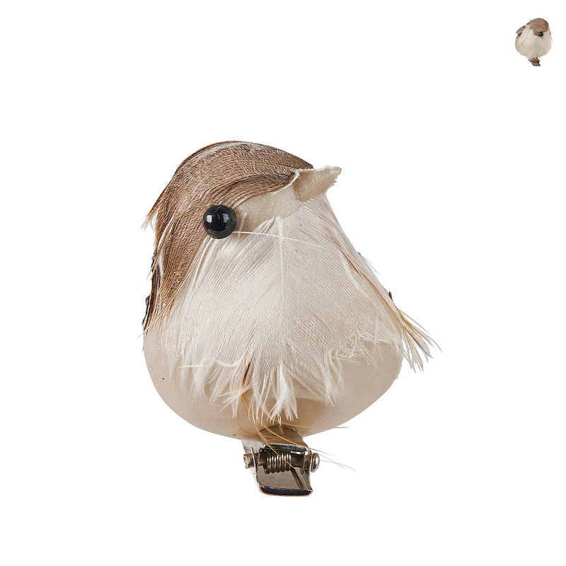 Vogel op clip - naturel - 9 cm - diverse varianten