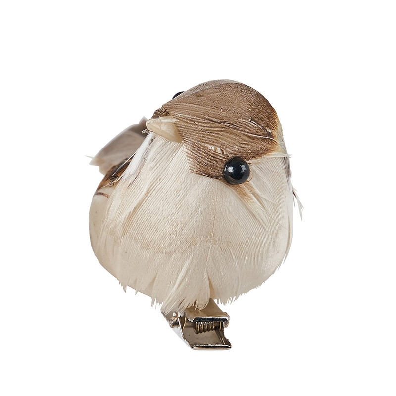 Vogel op clip - naturel - 9 cm - diverse varianten