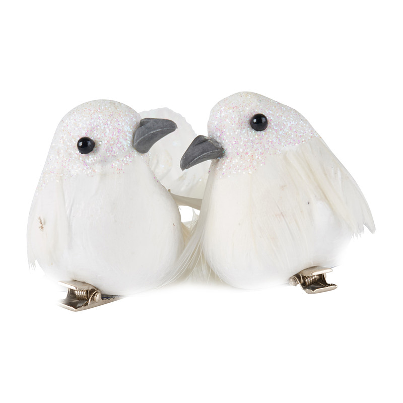 Vogel op clip - wit - 2 stuks - 14 cm