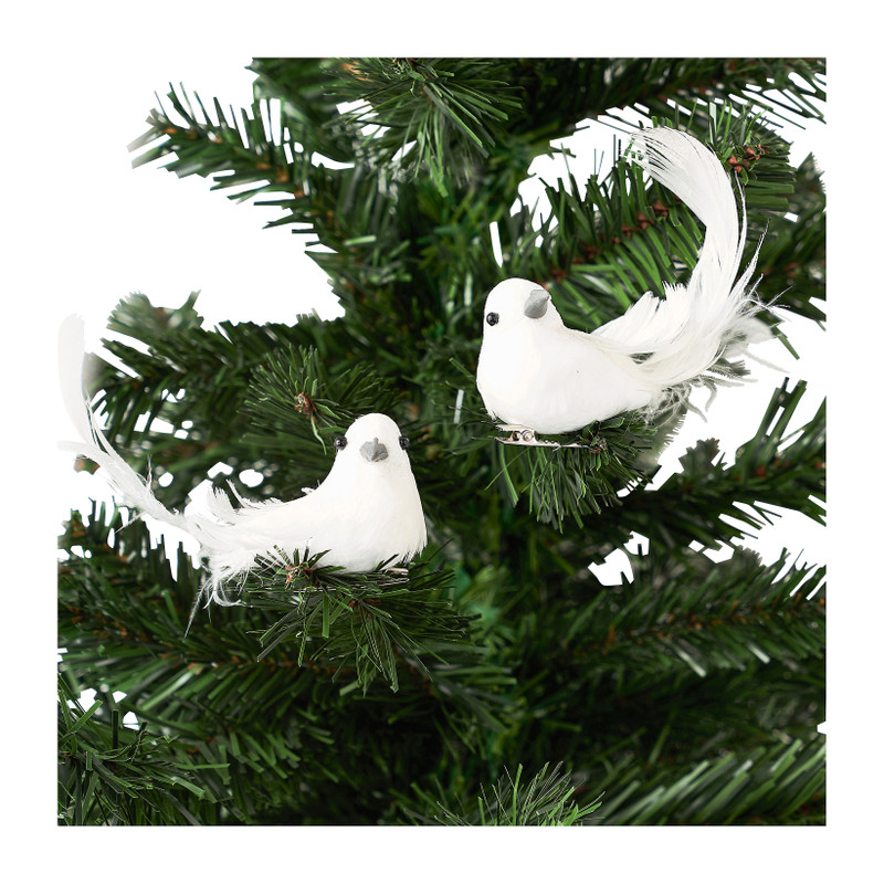 Vogel op clip - wit - 2 stuks - 14 cm