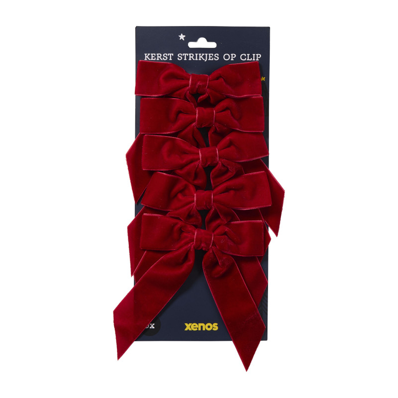 Kerststrikjes op clip - rood - 12x11 cm