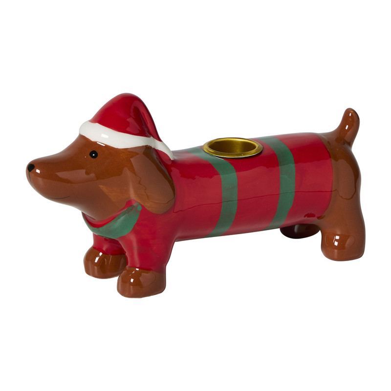 Kerst kandelaar teckel - bruin - 9x18x5.5 cm