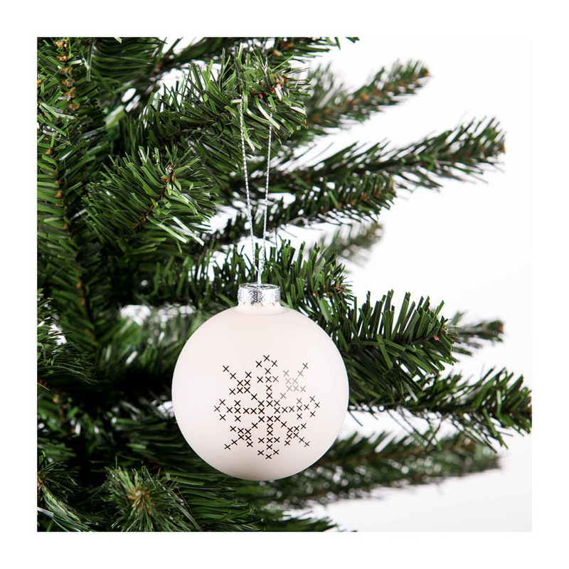 Kerstbal mat - sneeuwvlok - wit