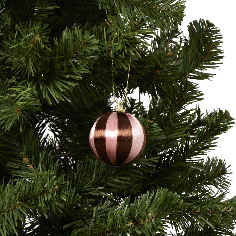Kerstballen streep pearl - roze - ø6 cm - set van 3