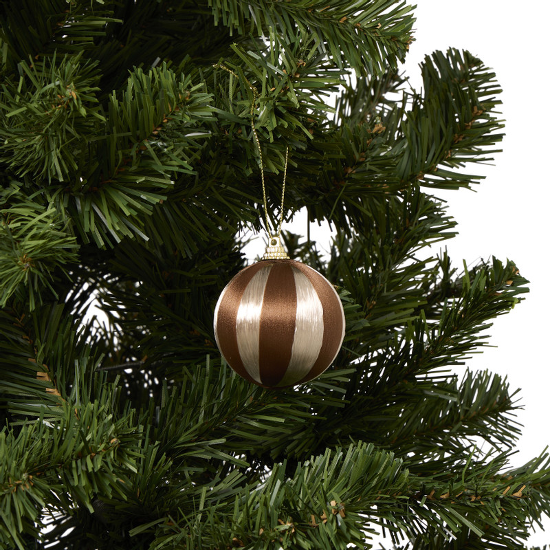 Kerstballen streep pearl - roze - ø6 cm - set van 3