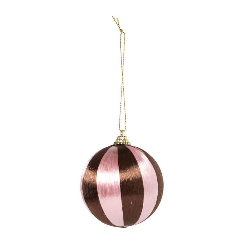Kerstballen streep pearl - roze - ø7.5 cm - set van 3