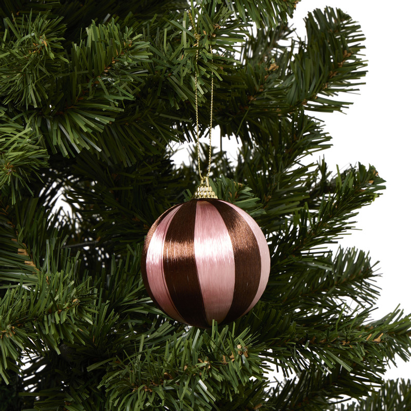 Kerstballen streep pearl - roze - ø7.5 cm - set van 3