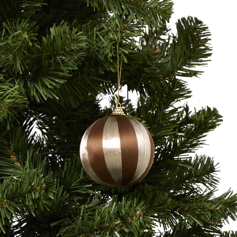 Kerstballen streep pearl - roze - ø7.5 cm - set van 3