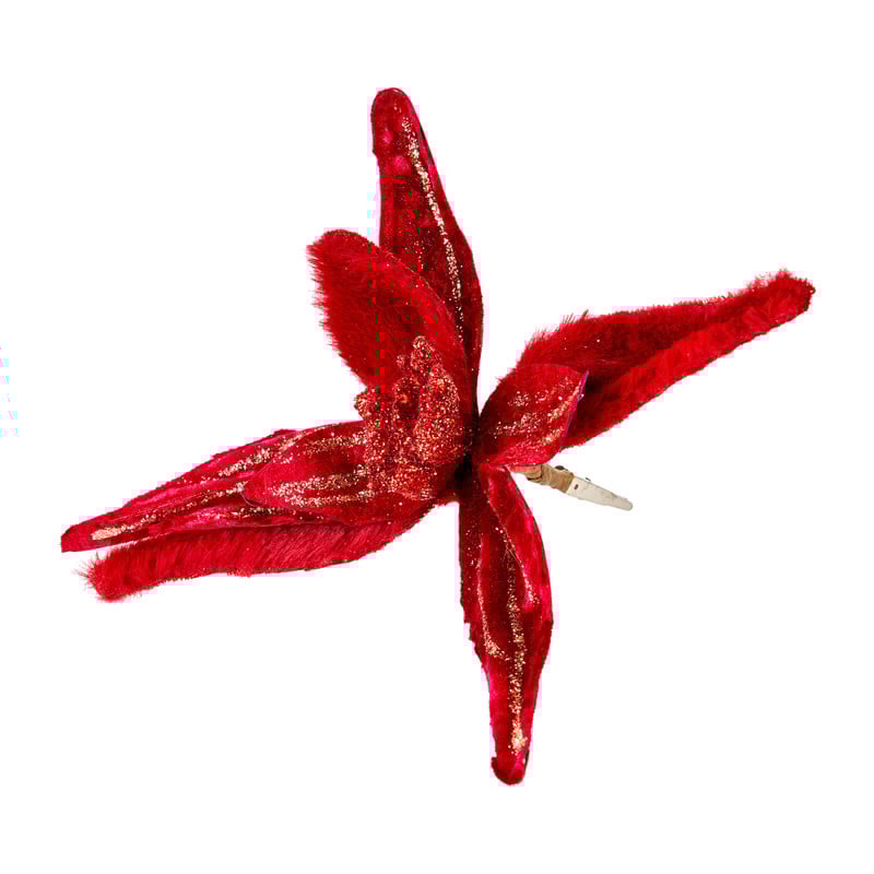 Bloem op clip - rood - 15 cm