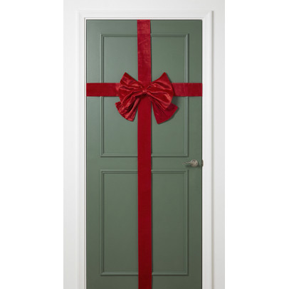 Velvet kerststrik voor deur - rood - 45x56 cm