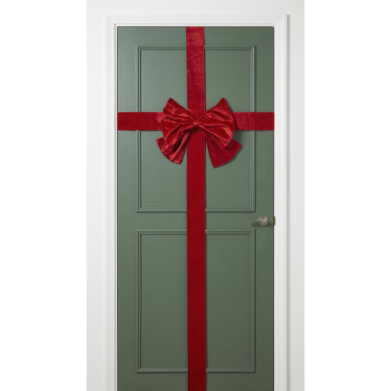 Velvet kerststrik voor deur - rood - 45x56 cm