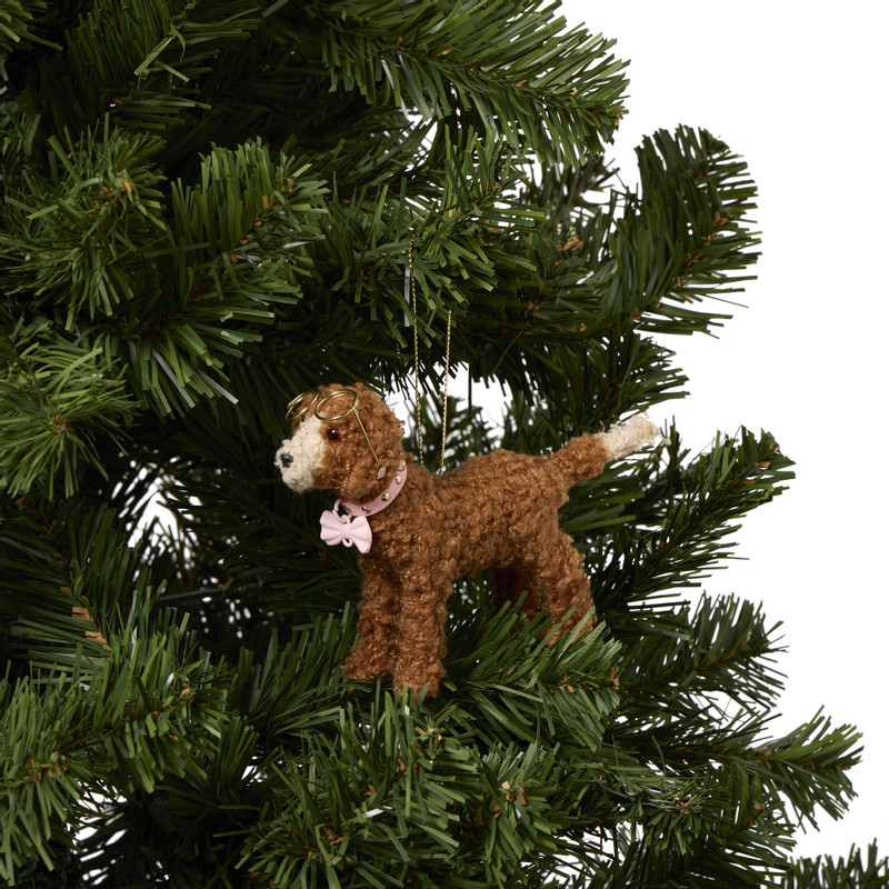 Kersthanger labradoodle - bruin - 14.5x3.3x9.5 cm