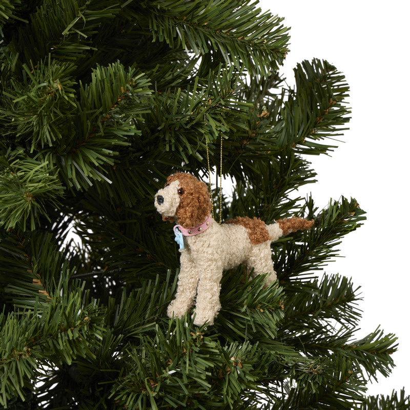 Kersthanger labradoodle  - wit - 14.5x3.3x9.5 cm