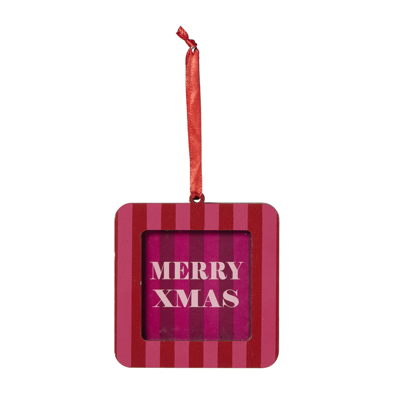 Kersthanger fotolijst streep  - rood - 9x9x9 cm