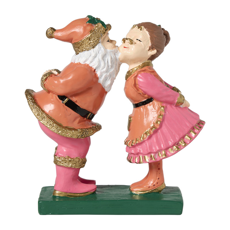 Kerstbeeld kerstman & vrouw - multikleur - 16.5x7.5x18 cm