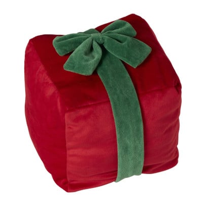 Kerstkussen cadeau 3D - rood/groen - 18x18x18 cm