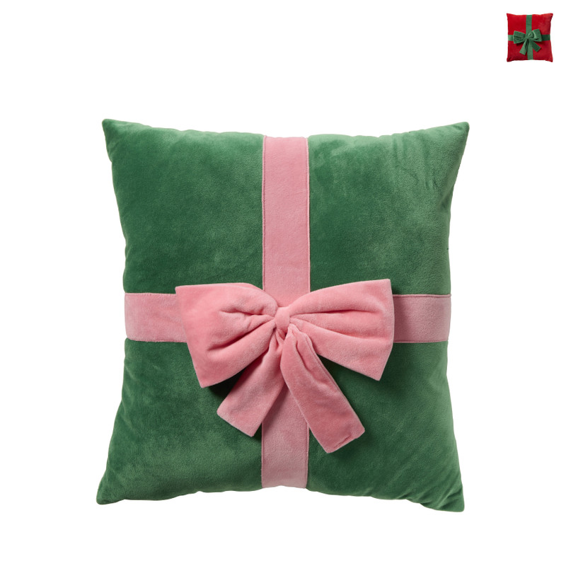 Kerstkussen cadeau - groen/rood - 45x45 cm