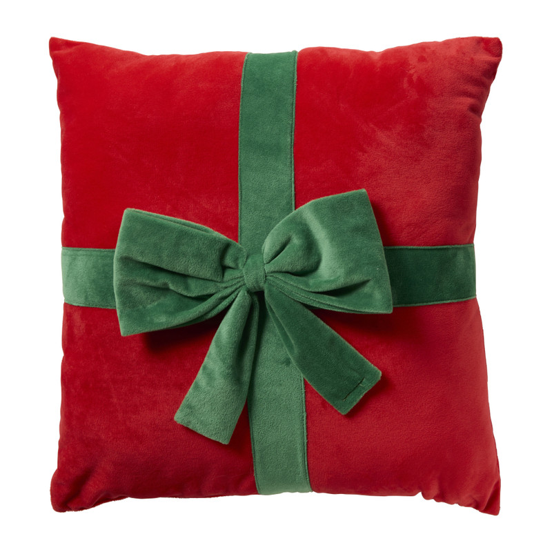 Kerstkussen cadeau - groen/rood - 45x45 cm