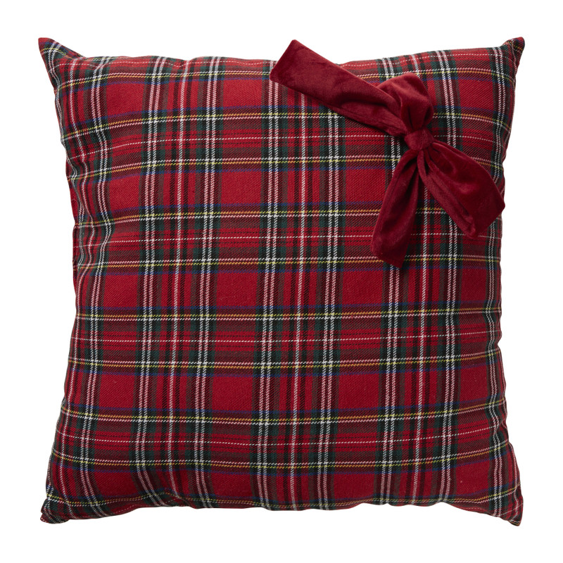 Kerstkussen Schotse ruit - rood - 45x45 cm