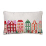 Kerstkussen huisjes - multikleur - 30x50 cm