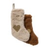 Kerstsok hanger met hartje - beige/bruin - 10x15 cm - diverse varianten 