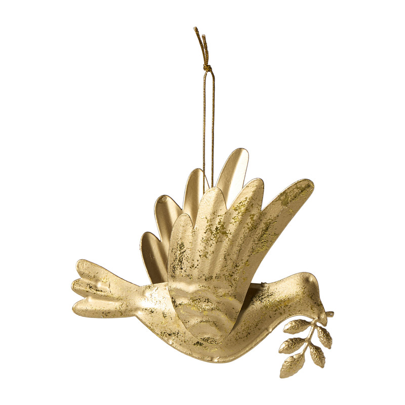 Kersthanger vredesduif - goudkleurig - 12.5x9.5x3 cm 