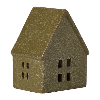 Kerst waxinelichthouder huisje - groen - 10x8x6.2 cm