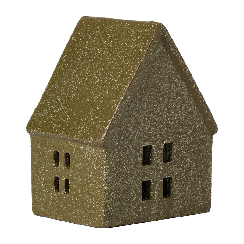 Kerst waxinelichthouder huisje - groen - 10x8x6.2 cm