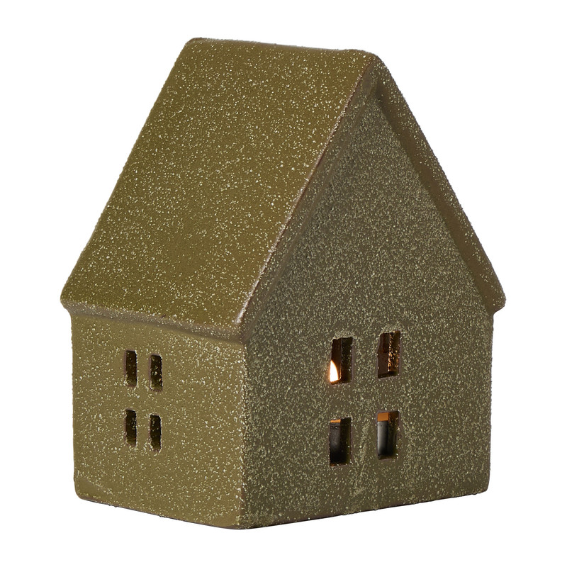 Kerst waxinelichthouder huisje - groen - 10x8x6.2 cm