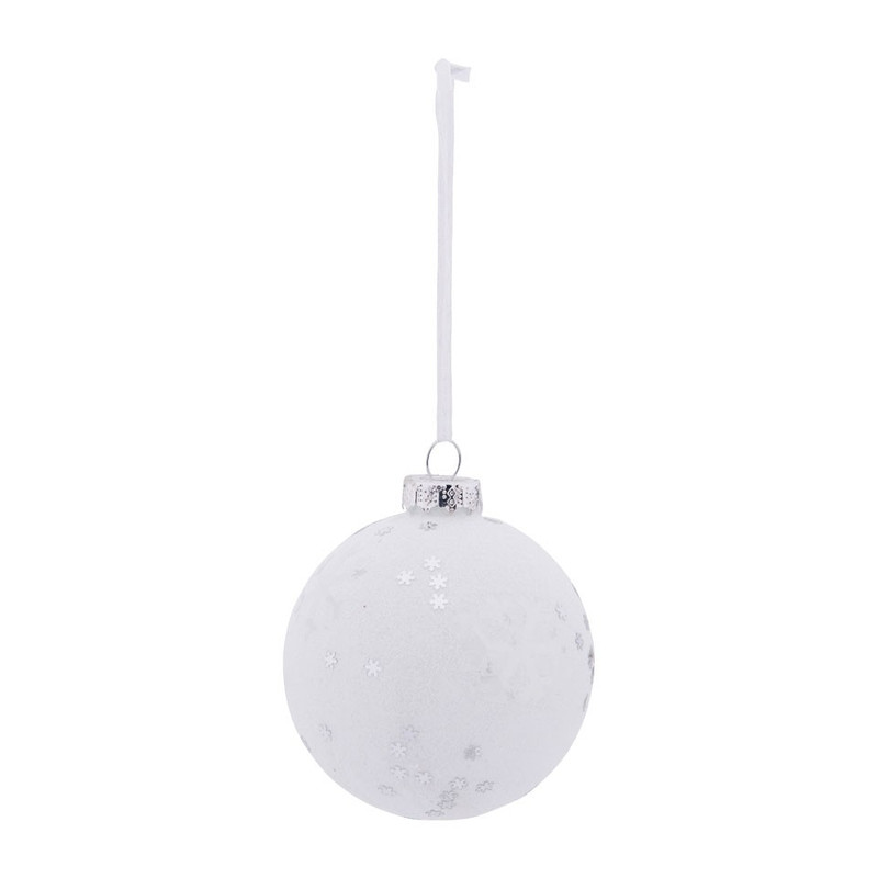 Kerstbal met sneeuwvlokjes - wit - 8 cm