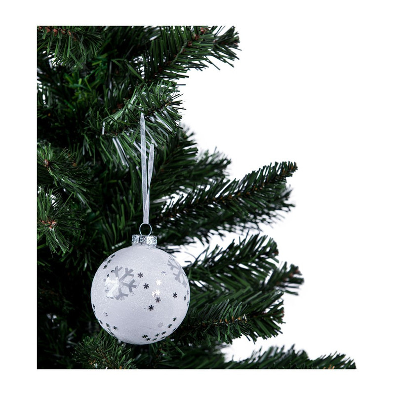 Kerstbal met sneeuwvlokjes - wit - 8 cm